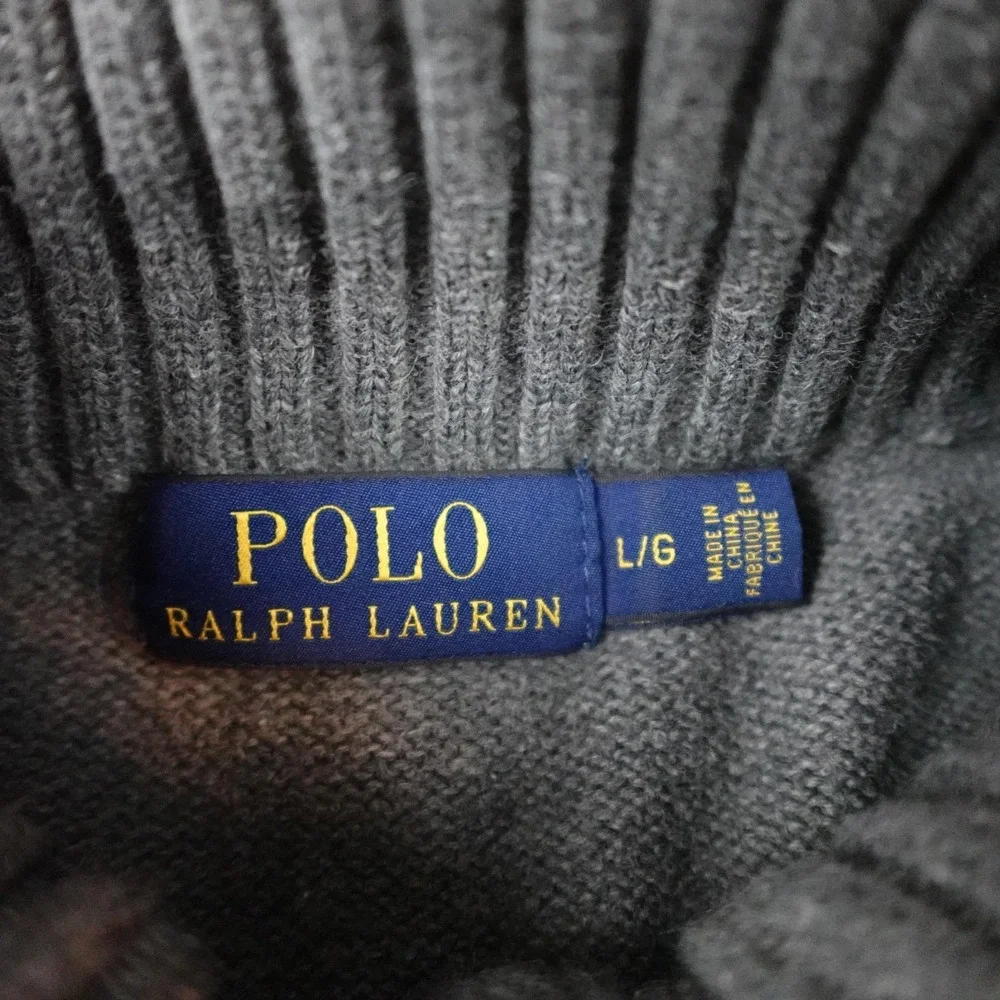 Polo Ralph Lauren Sweater Mens Large Gray Henley Mock Neck Pony Logo Pullover